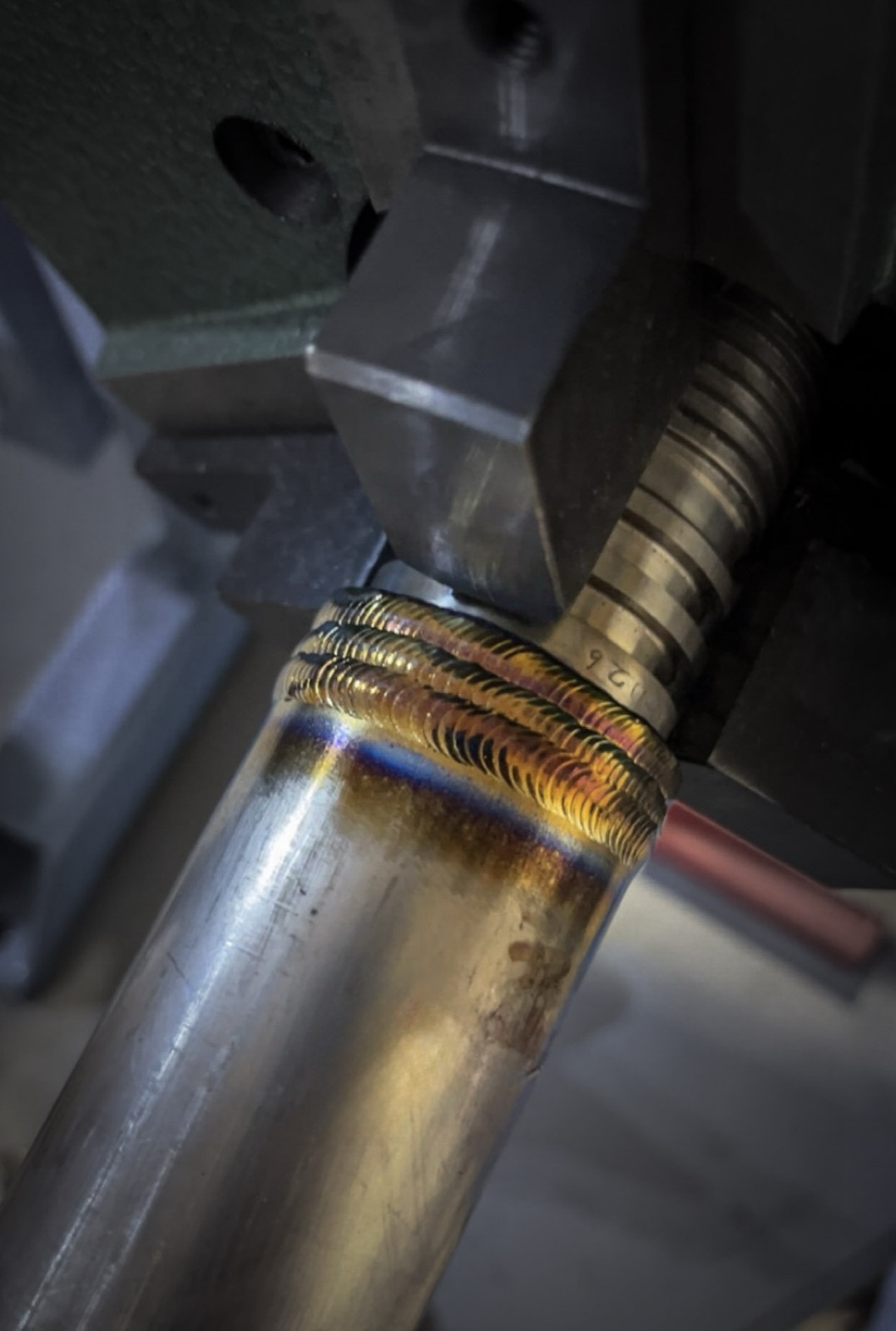 TIG-welded threaded stem on a downhole tool