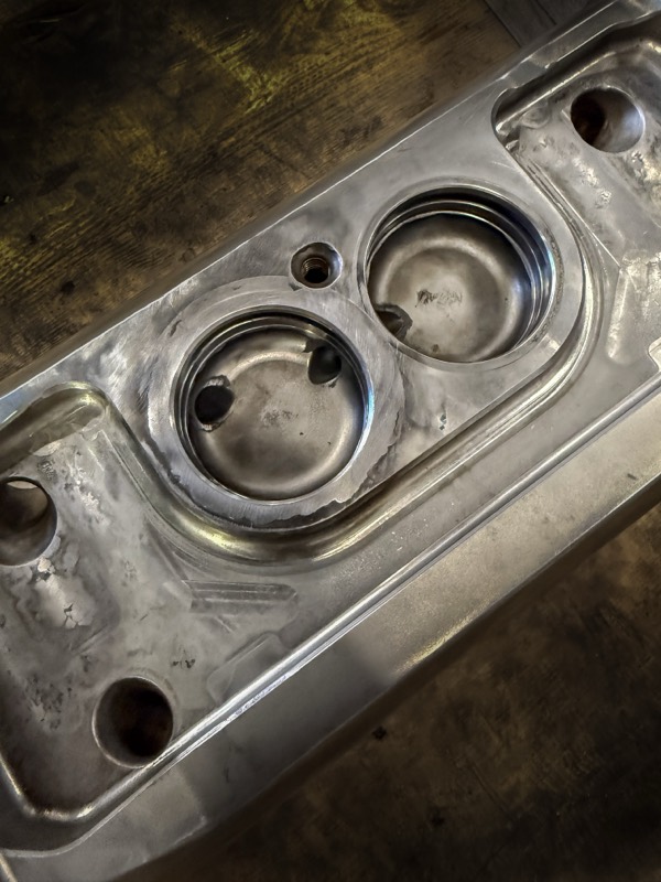 Detail view of machined bracket bores