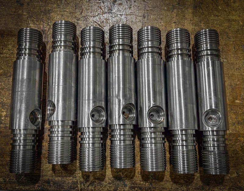 Row of machined drill stem assemblies