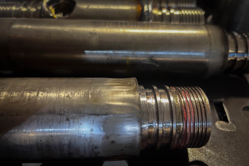 Close-up of welded drill stem joints