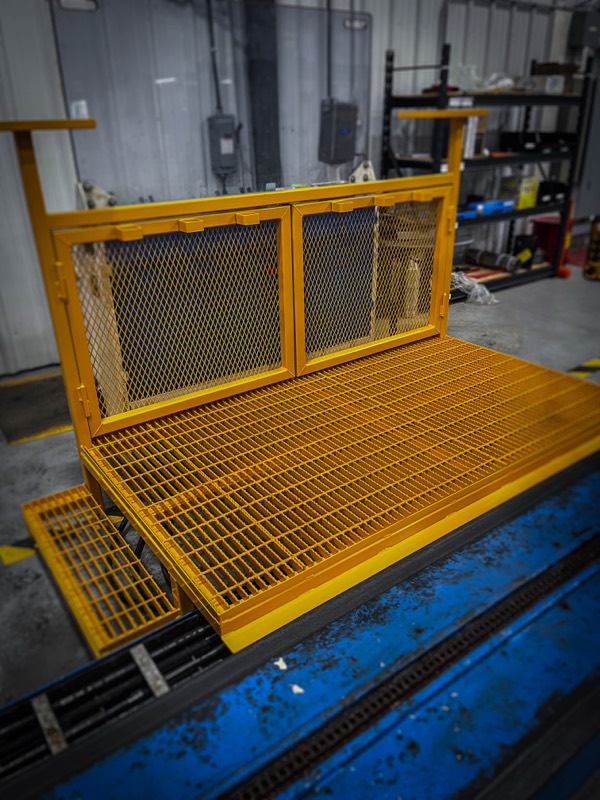 Yellow safety platform with mesh guarding