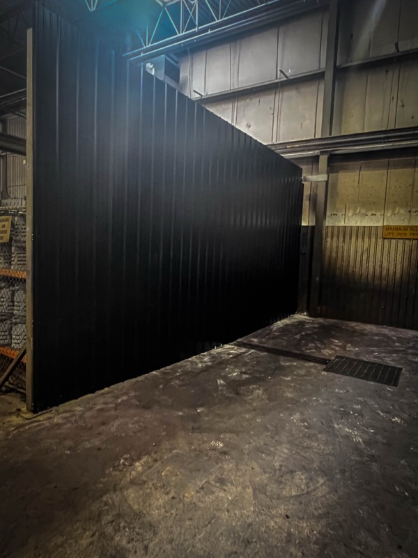 Black blast booth panel wall installed